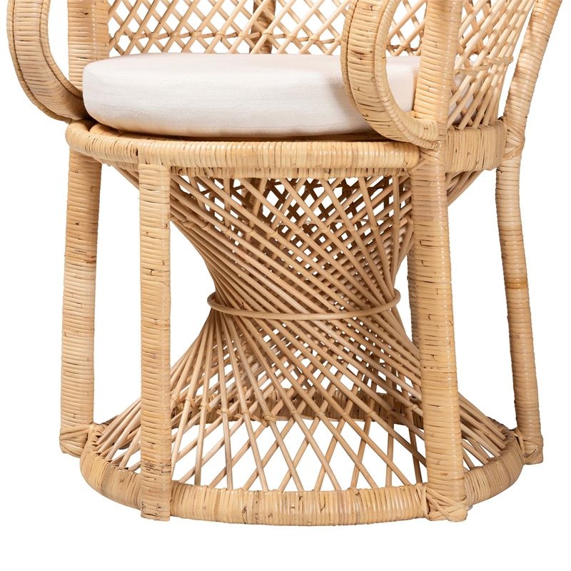 Pemberly Row Modern Bohemian Natural Brown Rattan Peacock Chair