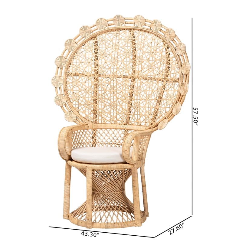 Pemberly Row Modern Bohemian Natural Brown Rattan Peacock Chair