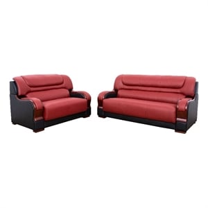 Pemberly Row 2 Pieces Genuine Leather Red Color Living Room Set
