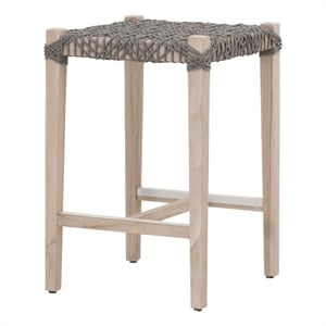 Pemberly Row Woven Costa 25&quot Wood Outdoor Counter Stool in Gray