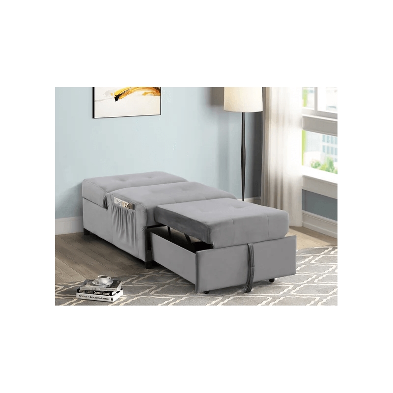 Pemberly Row Velvet Adjustable Sleeper Lounge Chaise in Gray