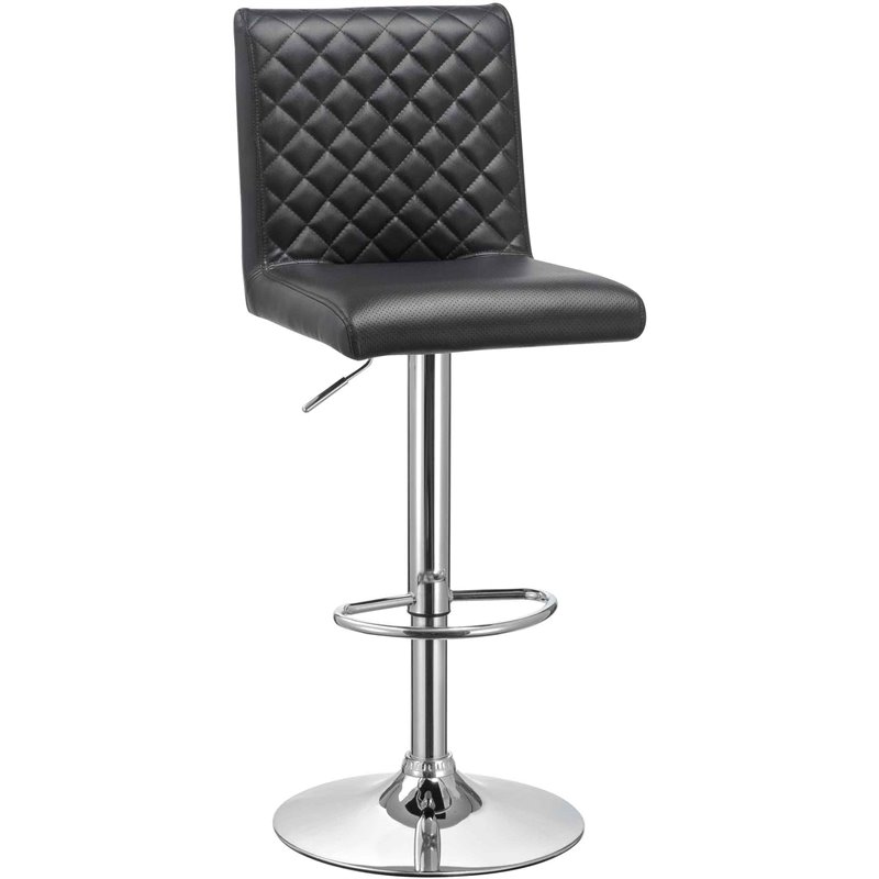 Pemberly Row Adjustable Swivel Bar Stool in Black (Set of 2)