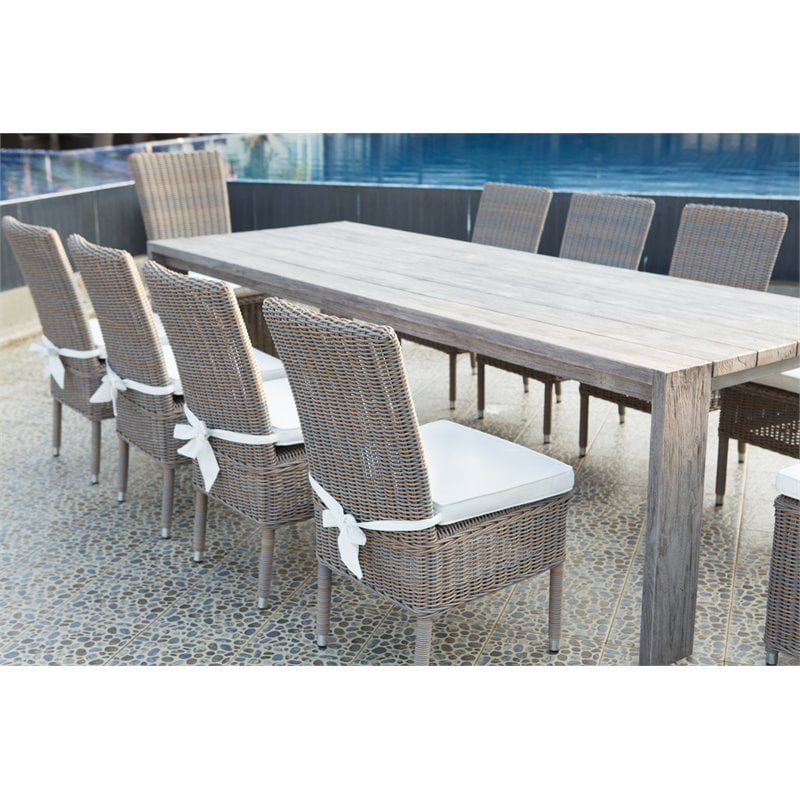 Pemberly Row Contemporary Wood Patio Dining Table in Natural
