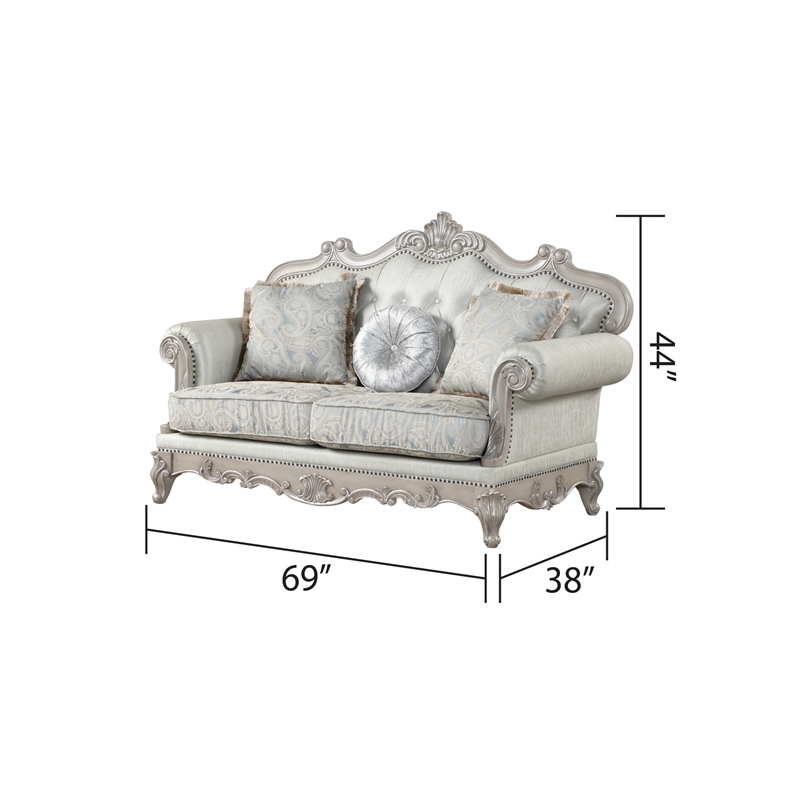 Pemberly Row Contemporary Solid Wood Loveseat in Silver Finish