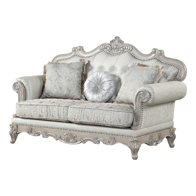 Pemberly Row Contemporary Solid Wood Loveseat in Silver Finish