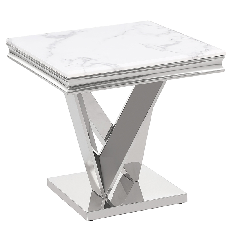 Pemberly Row Contemporary Silver Square Faux Marble End Table