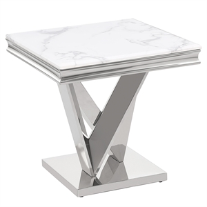 Pemberly Row Contemporary Silver Square Faux Marble End Table