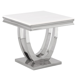 Pemberly Row Contemporary Silver Square Faux Marble End Table