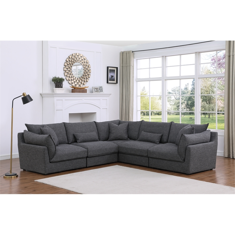 Pemberly Row Linen Fabric Upholstered Armless Chair in Dark Gray