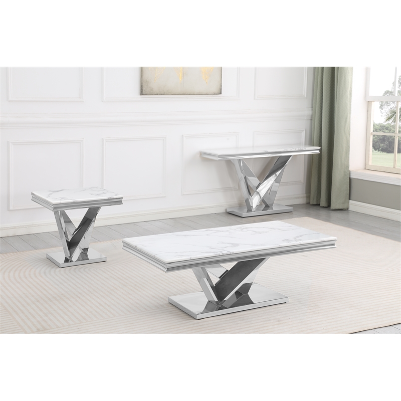 Pemberly Row Modern Silver Rectangle Faux Marble Coffee Table