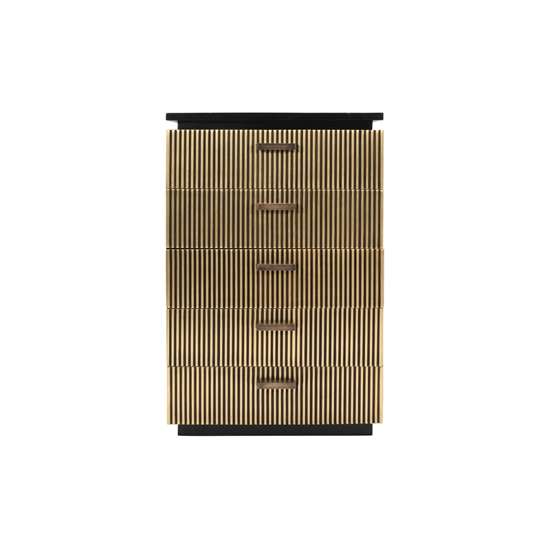 Pemberly Row Modern 5-PC Wood Queen Bedroom Set in Black/Gold