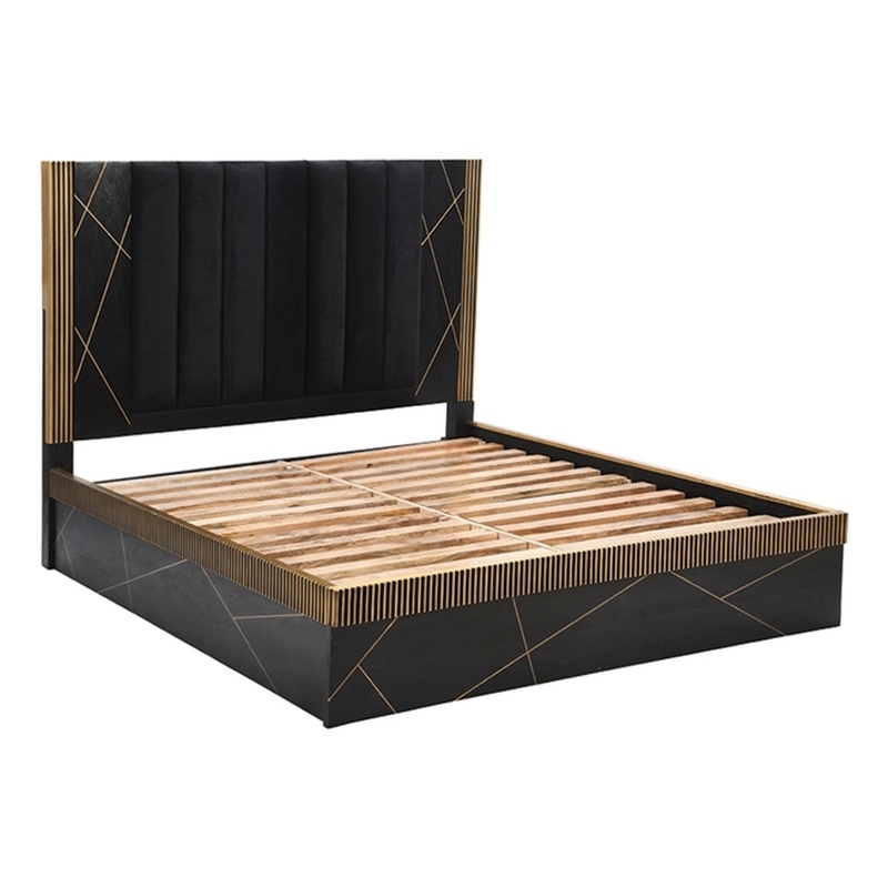 Pemberly Row Modern 5-PC Wood Queen Bedroom Set in Black/Gold