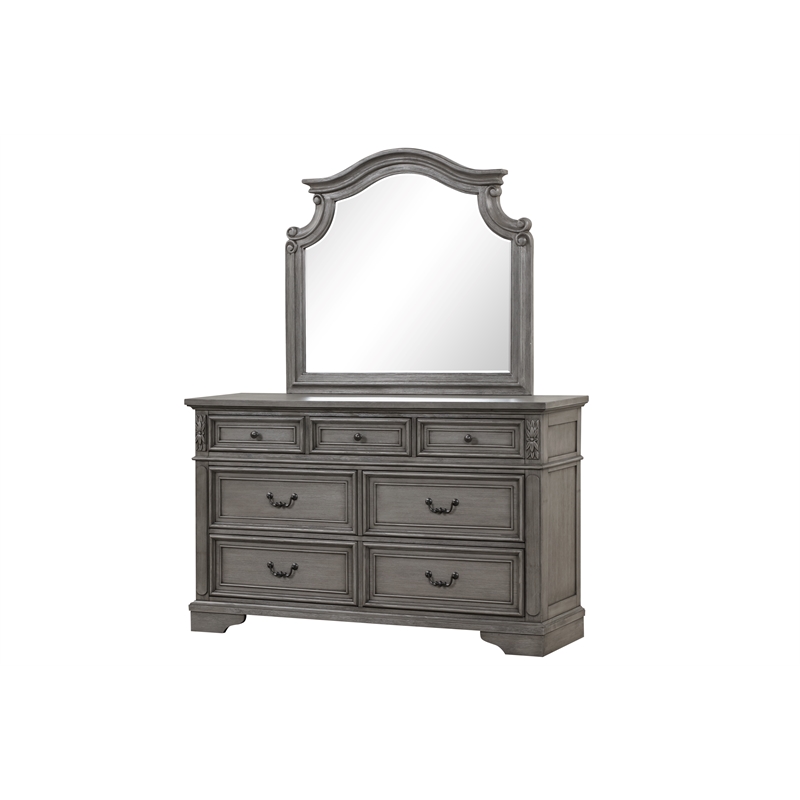 Pemberly Row Traditional Mirror Made With Wood in Gray Finish