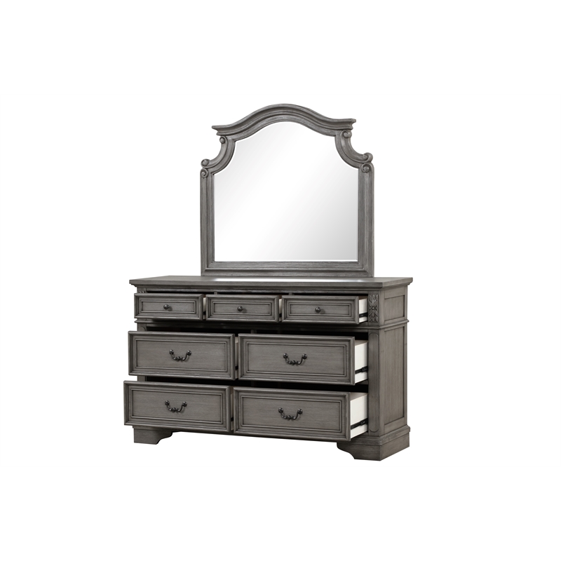 Pemberly Row Traditional Mirror Made With Wood in Gray Finish