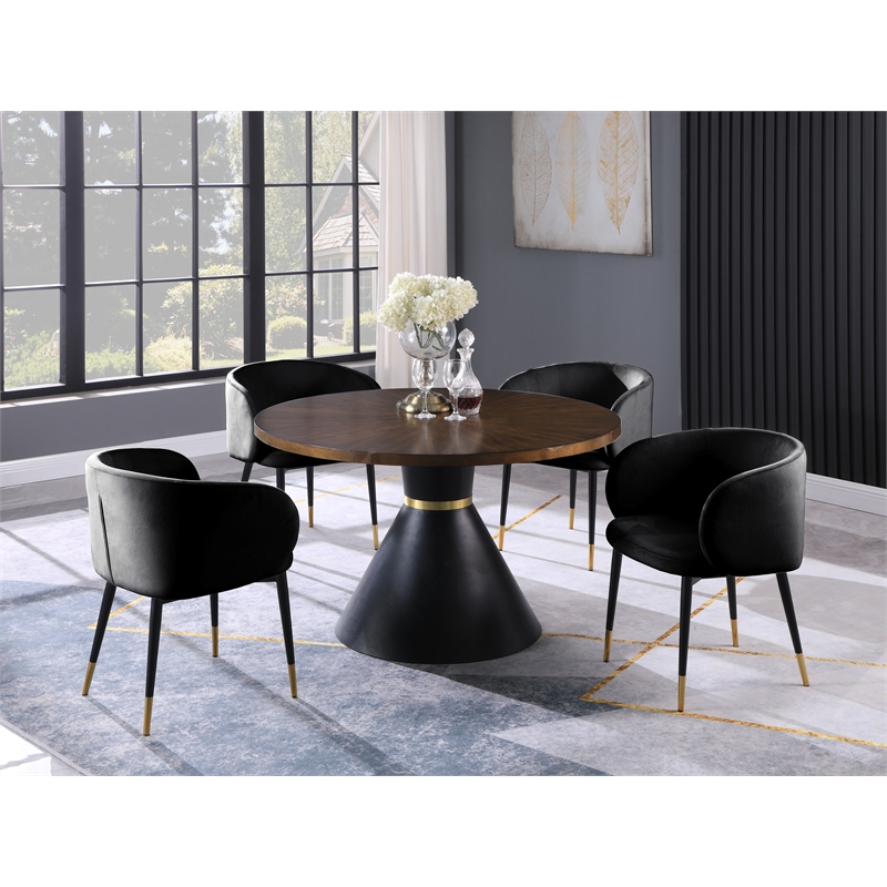 Pemberly Row Modern 5-piece Round Dinette Set in Black Velvet