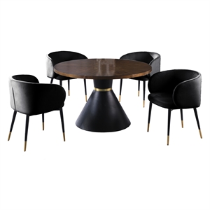Pemberly Row Modern 5-piece Round Dinette Set in Black Velvet