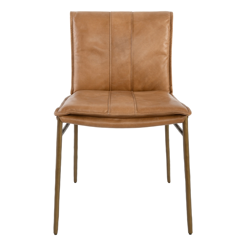 Pemberly Row Modern Tan Premium Leather Dining Chair Set of 2