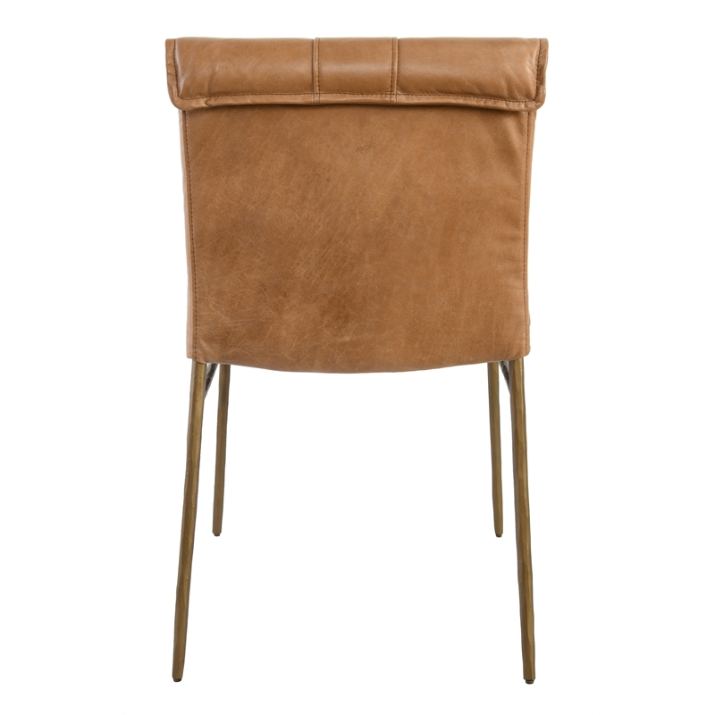 Pemberly Row Modern Tan Premium Leather Dining Chair Set of 2