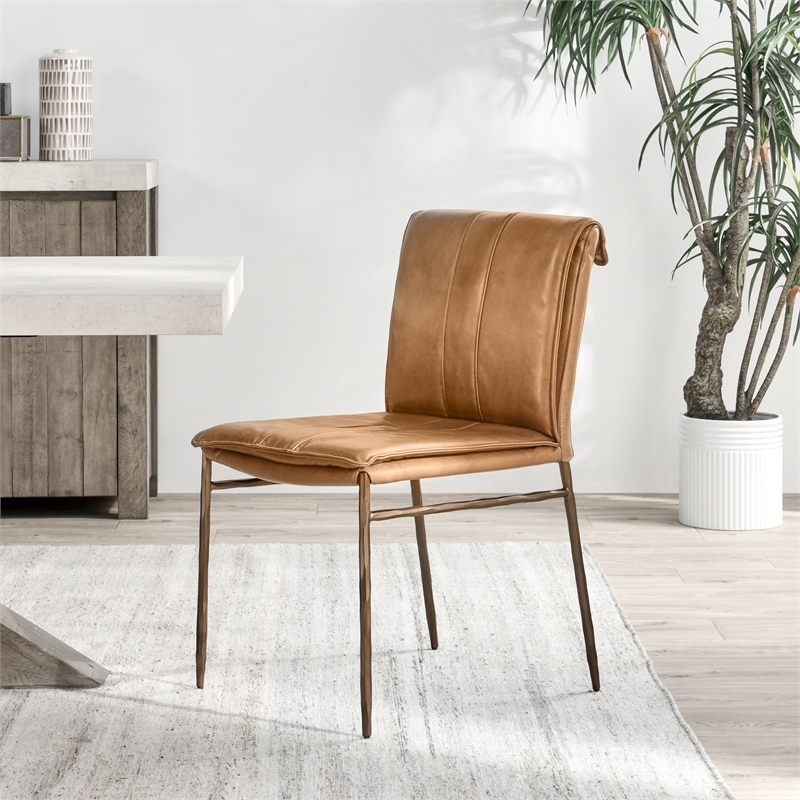 Pemberly Row Modern Tan Premium Leather Dining Chair Set of 2