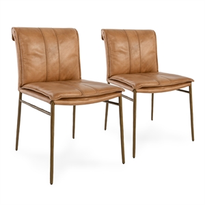Pemberly Row Modern Tan Premium Leather Dining Chair Set of 2
