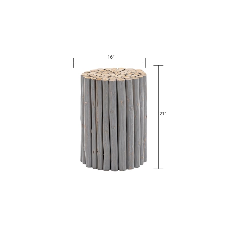 Pemberly Row Contemporary Jungle Wood End Table in Gray Color