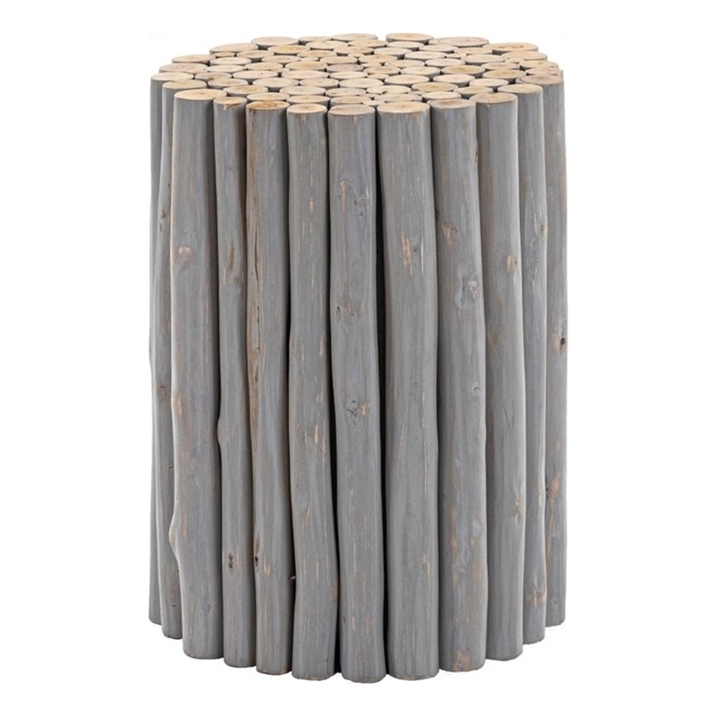 Pemberly Row Contemporary Jungle Wood End Table in Gray Color