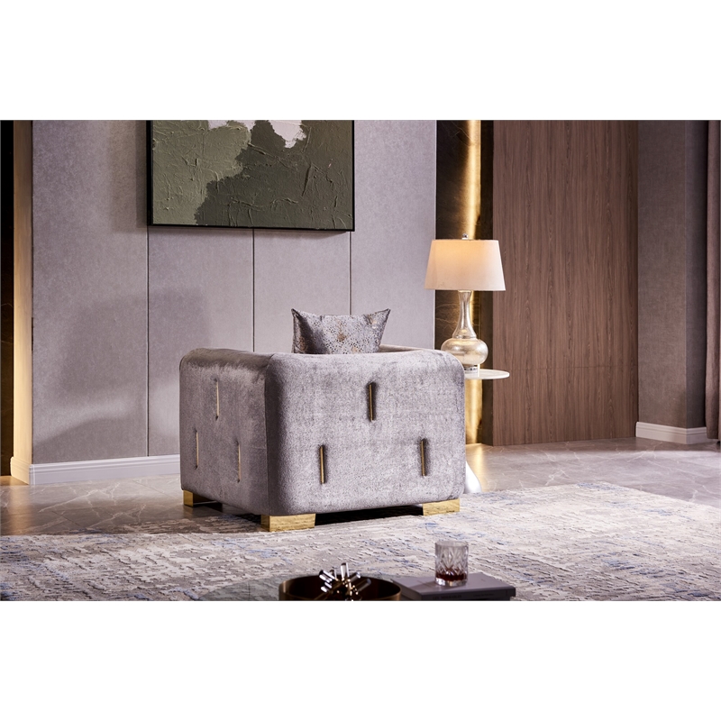Pemberly Row Thick Velvet Fabric Chair Made With Wood in Gray