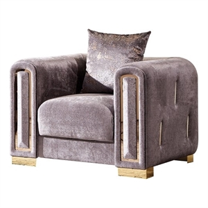 Pemberly Row Thick Velvet Fabric Chair Made With Wood in Gray