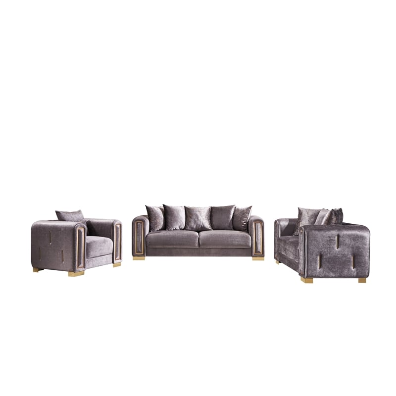 Pemberly Row Thick Velvet Fabric Chair Made With Wood in Gray