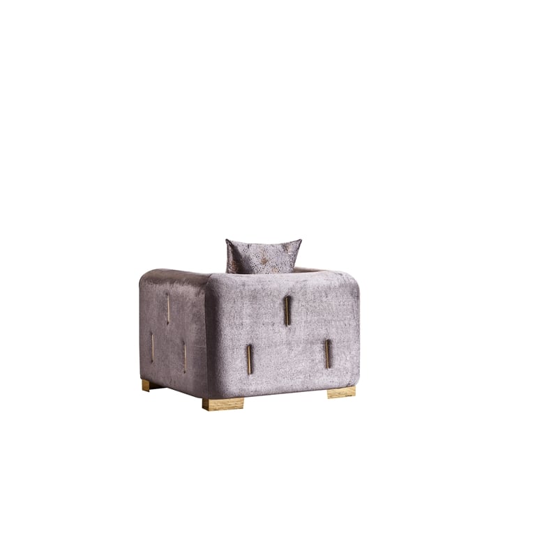 Pemberly Row Thick Velvet Fabric Chair Made With Wood in Gray