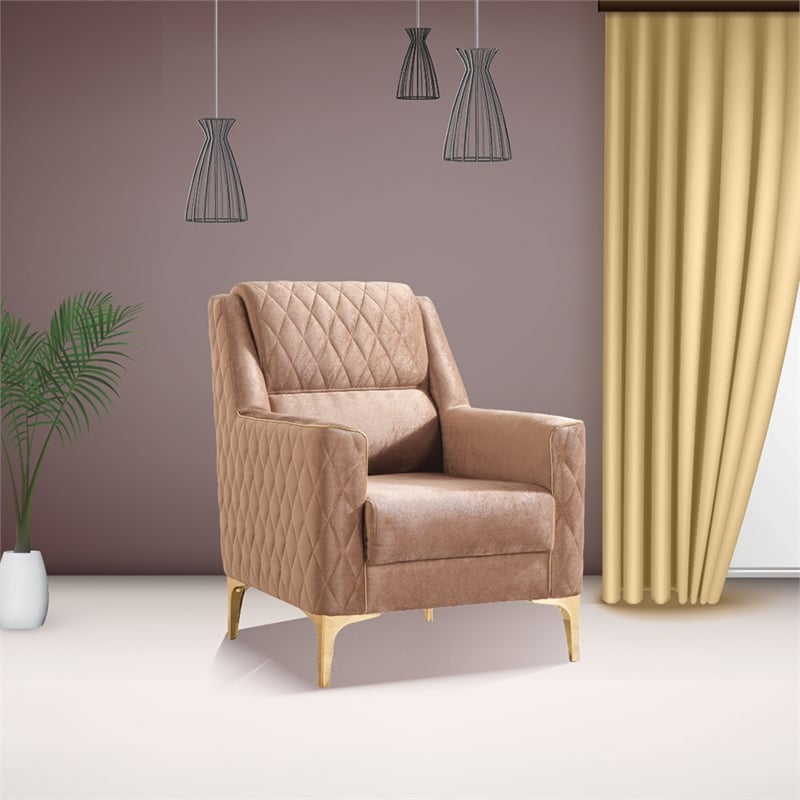 Pemberly Row Contemporary Velvet Fabric Wooden Chair in Copper
