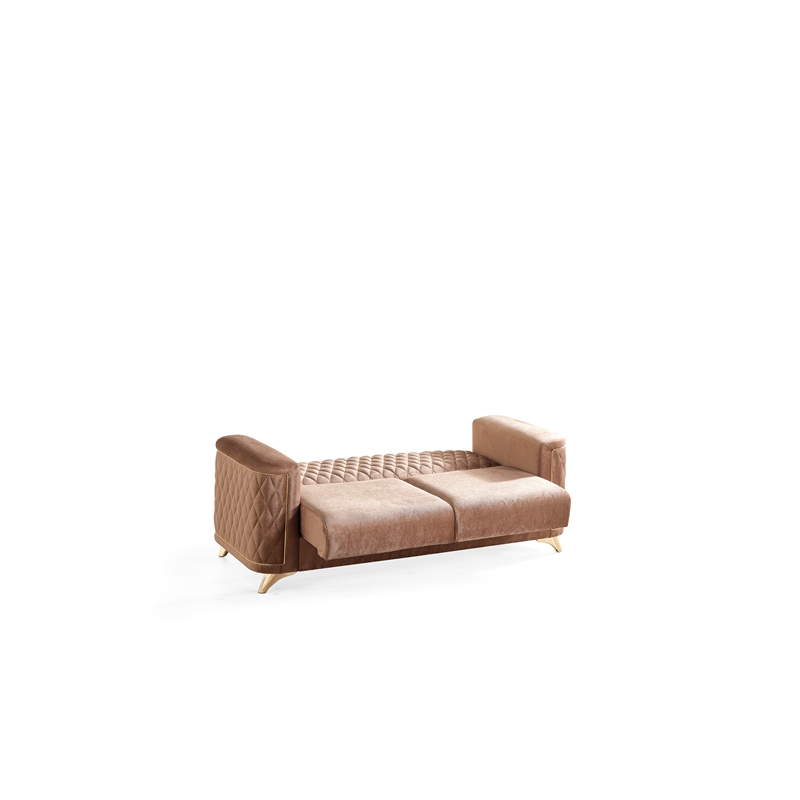 Pemberly Row Contemporary Velvet Fabric Wooden Loveseat in Copper