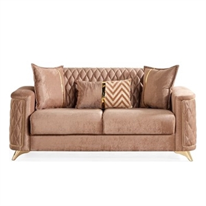 Pemberly Row Contemporary Velvet Fabric Wooden Loveseat in Copper