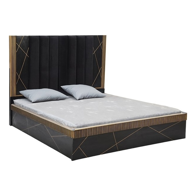Pemberly Row Contemporary Wood & Metal King Bed in Black and Gold
