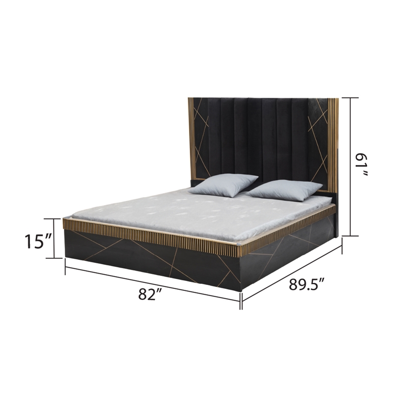 Pemberly Row Contemporary Wood & Metal King Bed in Black and Gold