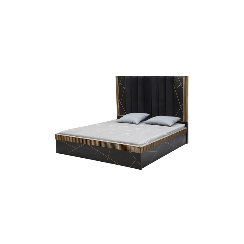 Pemberly Row Contemporary Wood & Metal King Bed in Black and Gold
