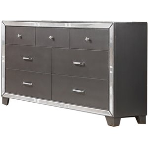 Pemberly Row Contemporary 64&quot Transitional Wood Dresser in Silver