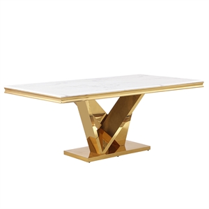 Pemberly Row Gold Faux Marble Pedestal Dining Table (Seats 6)