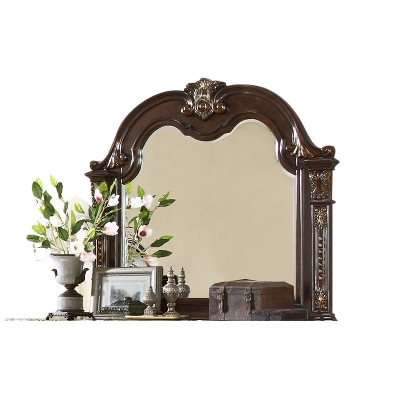 Pemberly Row Traditional Mirror made with Wood in Dark Walnut