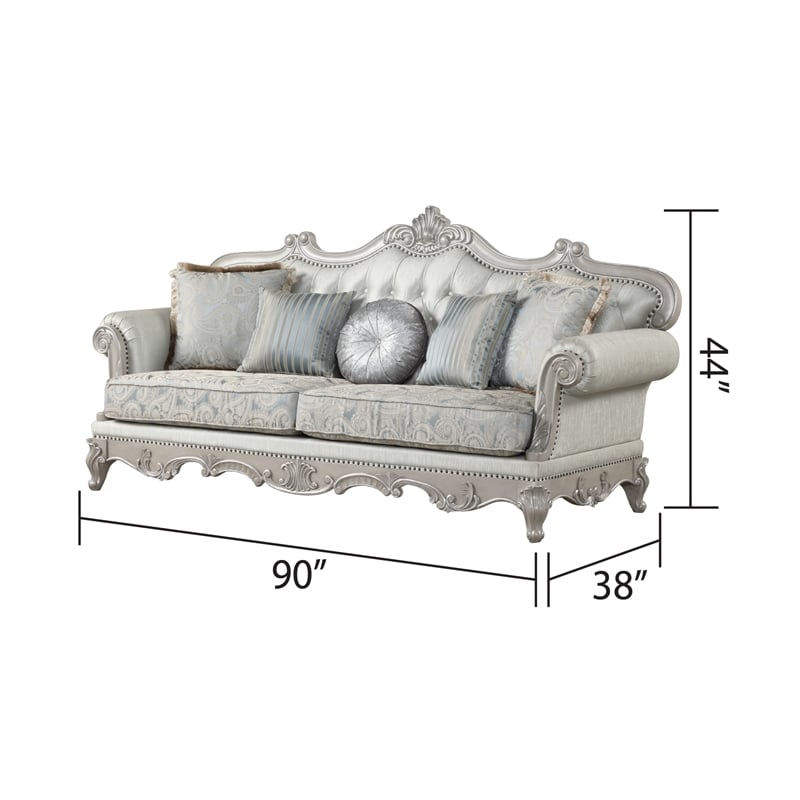 Pemberly Row Traditional 2 PC Living room Set in Silver Color