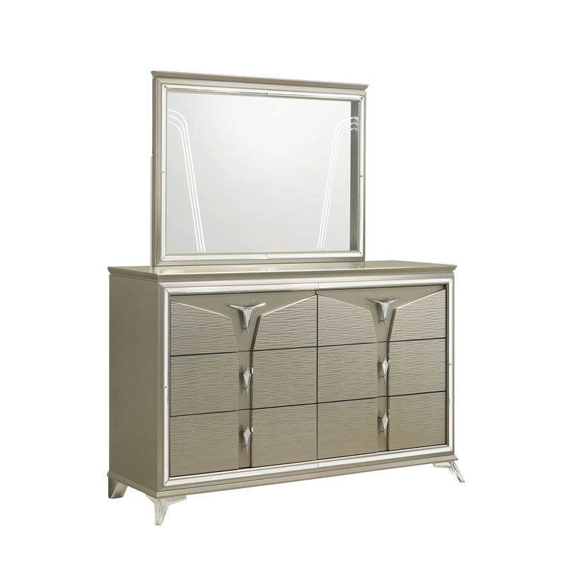 Pemberly Row Modern 6-Drawer Dresser Made with Wood in Silver
