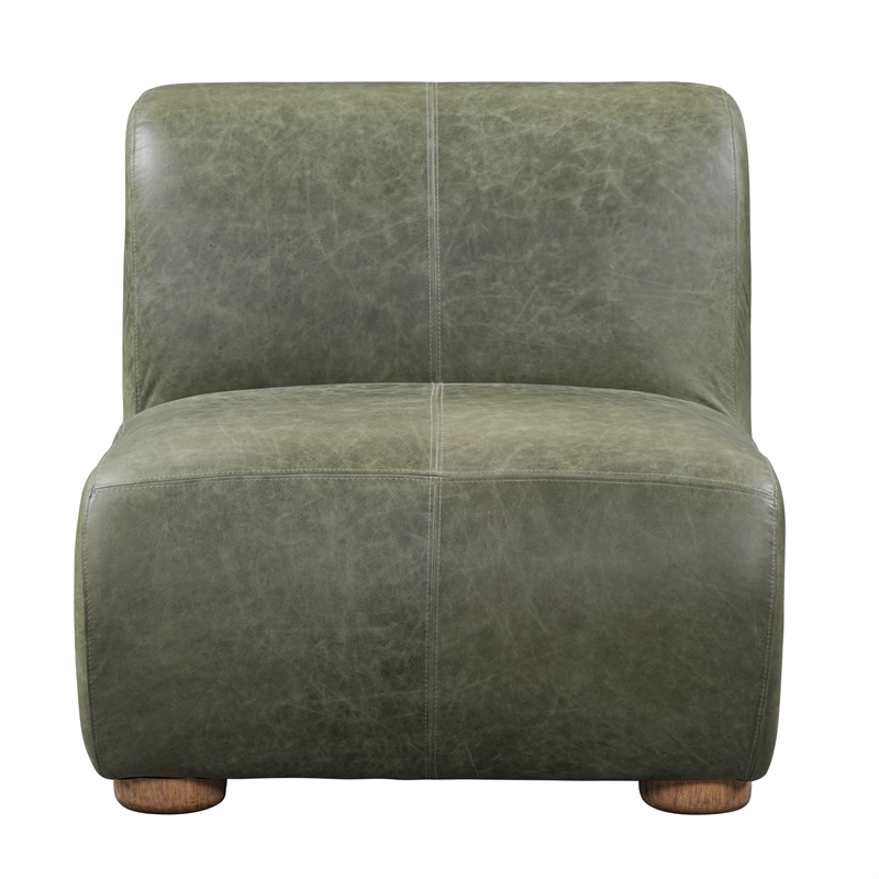 Pemberly Row Olive Green Leather Accent Chair with Round Legs