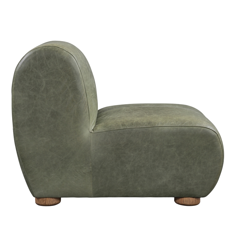 Pemberly Row Olive Green Leather Accent Chair with Round Legs