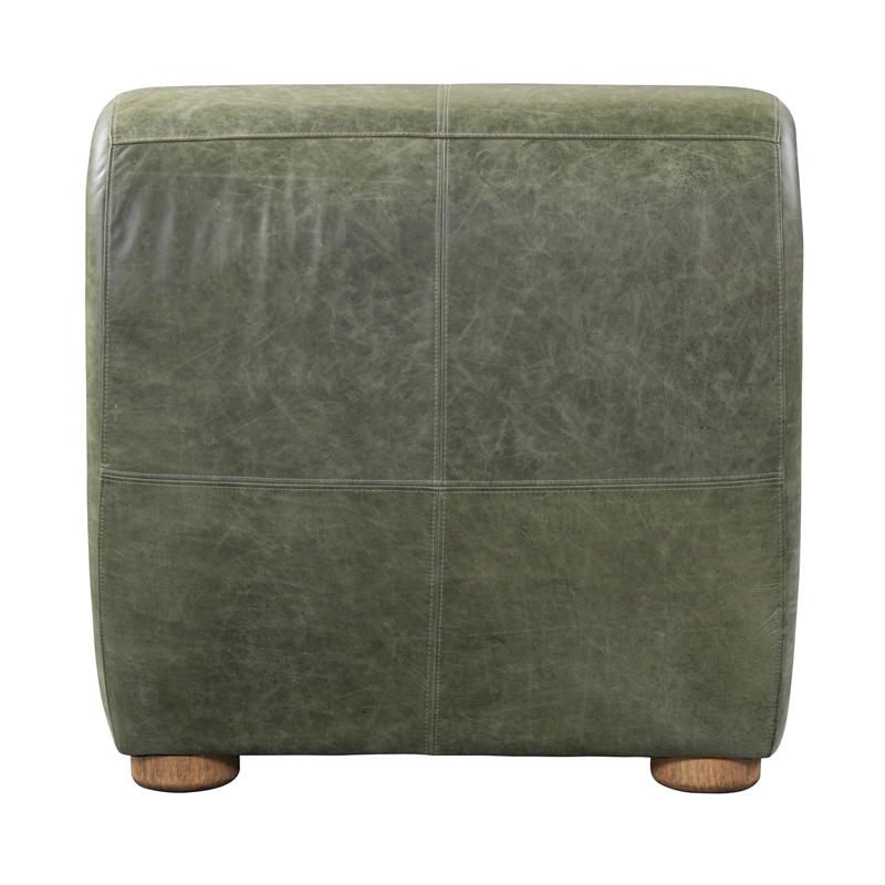 Pemberly Row Olive Green Leather Accent Chair with Round Legs