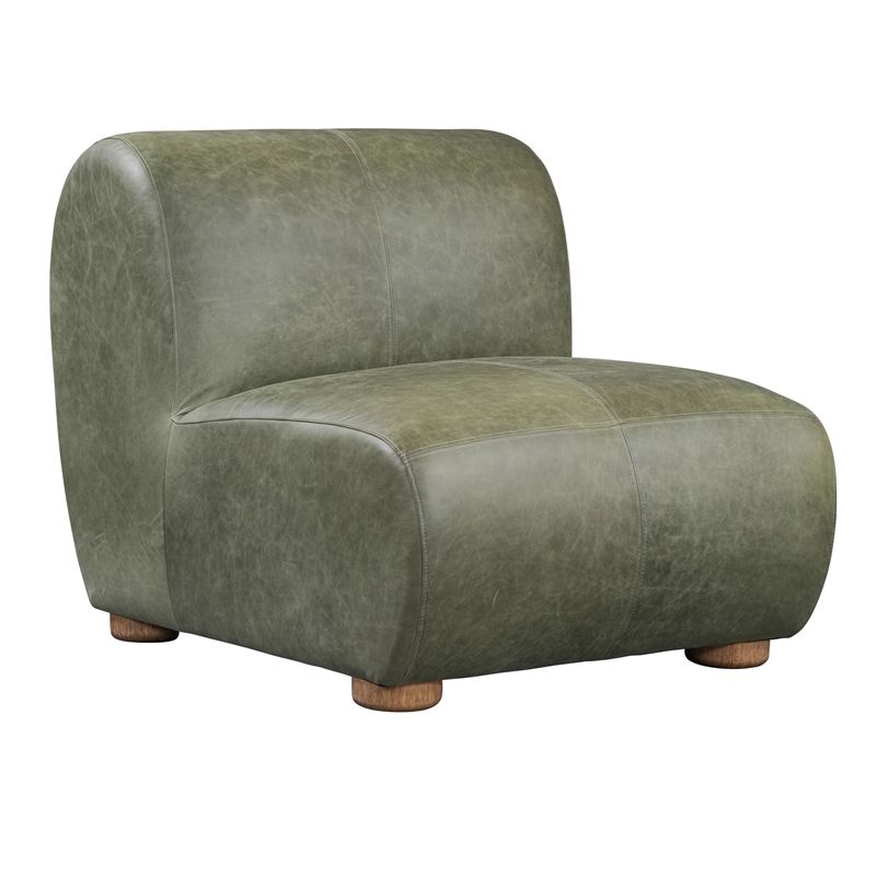Pemberly Row Olive Green Leather Accent Chair with Round Legs
