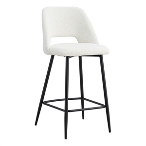 Pemberly Row Modern Boucle 26&quot Counter Stool in White (Set of 2)