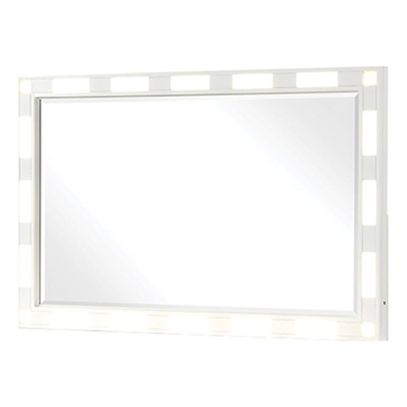 Pemberly Row Modern LED Mirror Set Made with Wood in Milky White