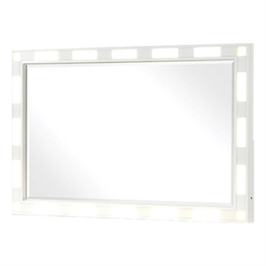 Pemberly Row Modern LED Mirror Set Made with Wood in Milky White