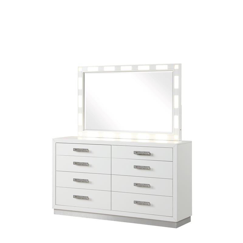 Pemberly Row Modern LED Mirror Set Made with Wood in Milky White