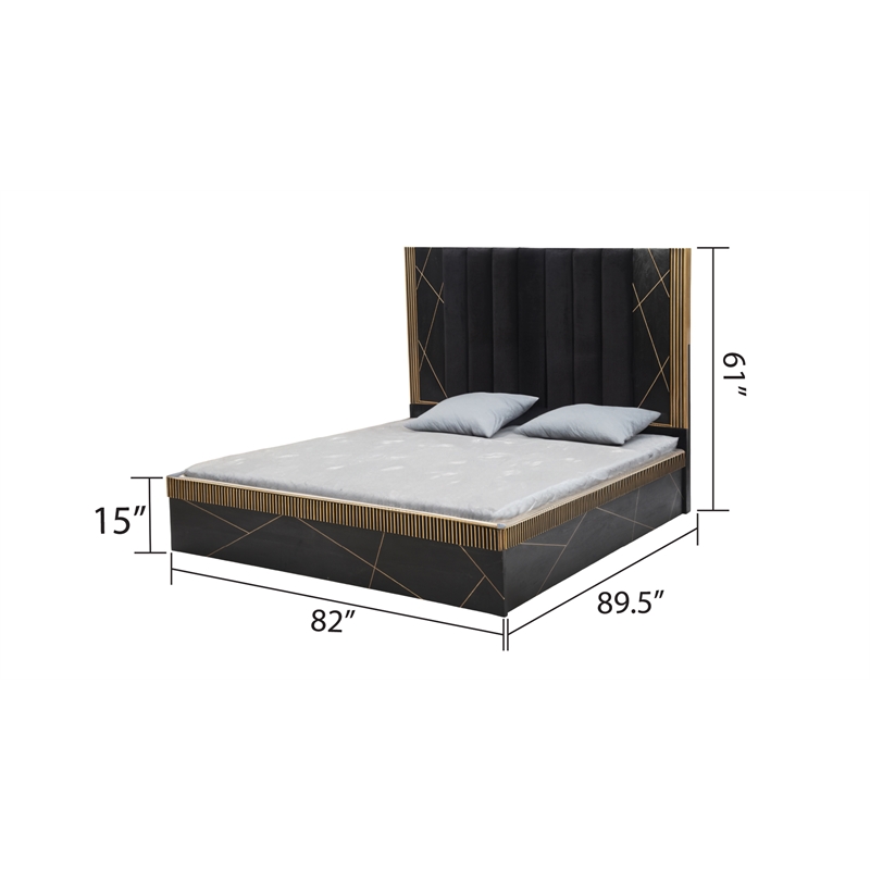 Pemberly Row Modern 5-Piece Wood King Bedroom Set in Black/Brass